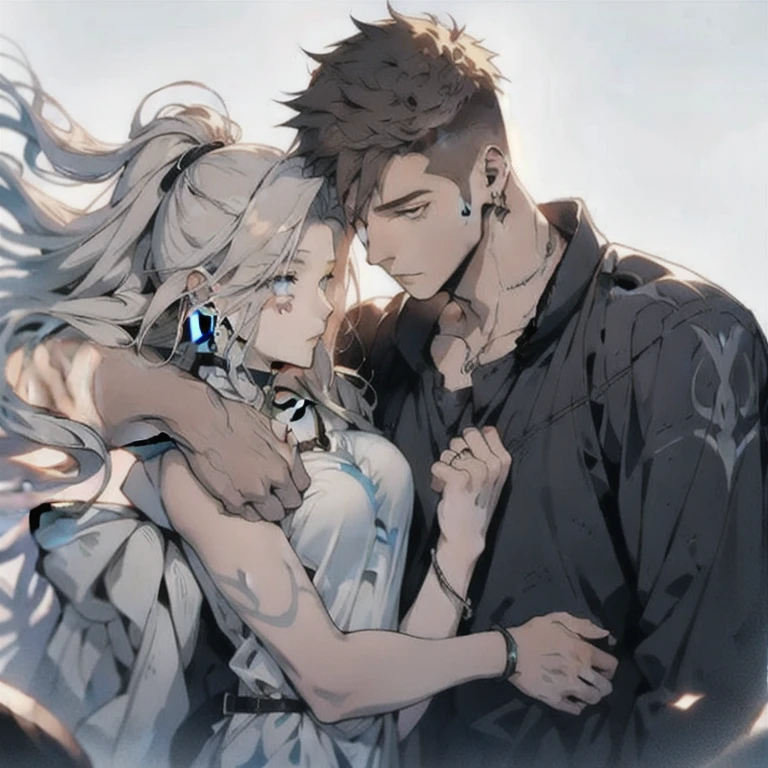(masterpiece, best quality:1.2), a men is holding a girl, the girl is proning facing with his lap, couple, romantic, romantic scenery, cinematic lighting, cinematic scenery, romantic, soft light, wallpaper, expanding landscape, 1 girl, 1 men, full body