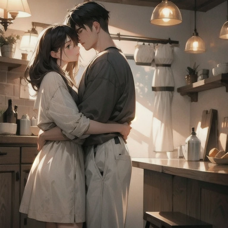 (masterpiece, best quality:1.2), a men and a girl is holding each other, couple, romantic, romantic scenery, cinematic lighting, cinematic scenery, romantic, soft light, wallpaper, expanding landscape, 1 girl, 1 men, full body