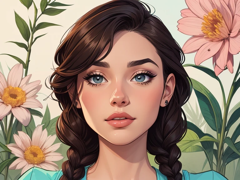 Personagem (nua  roupas  nua pelada sem roupas)  imagem de desenho animado de uma mulher jovem  .cartoon style illustration, estilo de arte dos desenhos animados,digital illustration style, design de personagens altamente detalhado, arte digital detalhada profissional, floresta  Design de personagens de retrato, beautiful digital illustration, retrato de alta qualidade, Arte em quadrinhos, mulher jovem.  expression of sexual desire well-aligned braided hair . Roupas leves de primavera