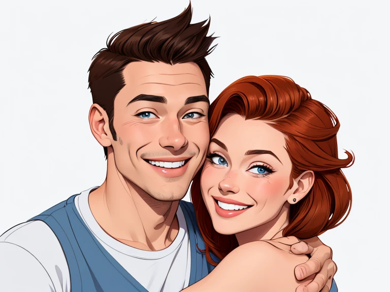 Happy man and woman couple with beautiful smile Cartoon style digital illustration white background 