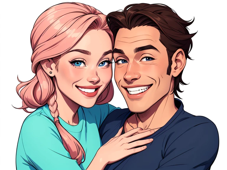 Happy man and woman couple with beautiful smile Cartoon style digital illustration white background 