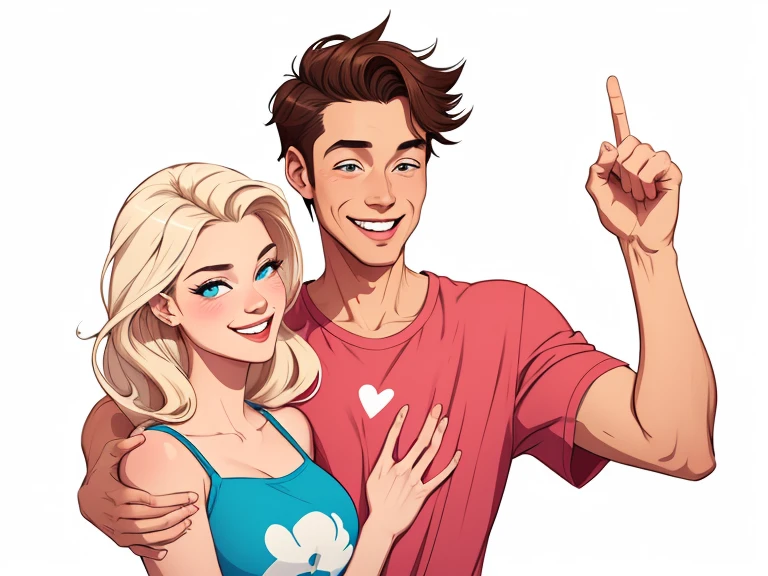 Happy man and woman couple with beautiful smile Cartoon style digital illustration white background 