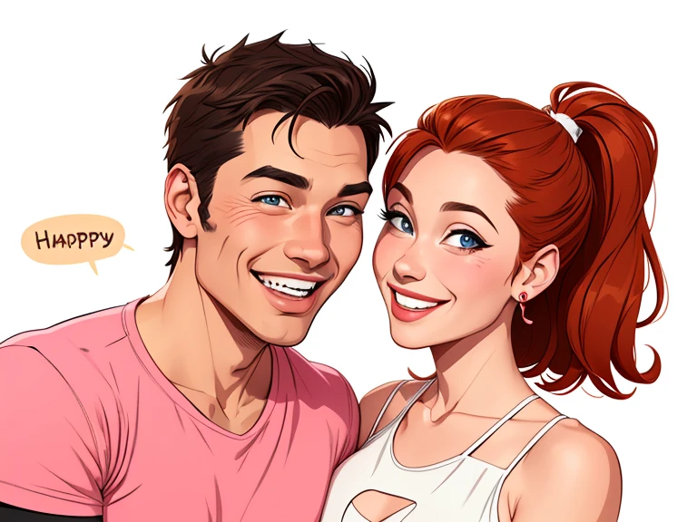 Happy man and woman couple with beautiful smile Cartoon style digital illustration white background 