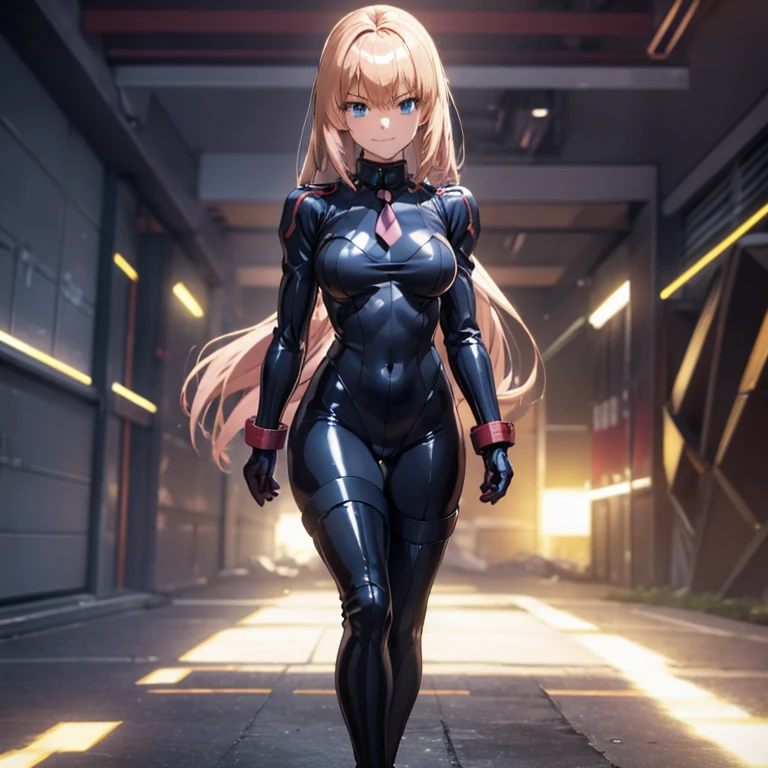 Very detailedな, Explicit, Beautiful body, Beautiful Nose, Beautiful character design, Perfect Eyes, Perfect Face, Ultra-high resolution, 4K, Beautiful legs, Perfect Legs, Nice hands, Perfect hands, masterpiece, Highest quality, Very detailed, shape, Confused, Street Fighter, Doll Suit, シャドルー人shape, Doll Suit, Expressionless, Hollow Eyes, Looking at the audience, Red gloves, emotionless, black latex, corruption, Mind control, Female Fighter, whole body, Hypnosisにかかった, Unfortunate trance, whole body suit, ribbed bodysuit, Place your arms at your sides, Follow, Perfect female body, extremely glossy latex, Hypnosis, Hypno Lola, Hollow Eyes, Mind control装置, stop temporarilys, Obedient_stop temporarily, slave, have, tie, Are standing, Are standing up straight, 注意してAre standing, have, yellow tie, belt, latex, ribbed bodysuit, Knee socks, garter belt, Preparing for battle, Extend your right arm from your shoulder、Stretch your hands in the air., military, Thigh-high boots, alone, Classroom of the Elite, ichinose honami, Pink blonde hair, blue eyes, Long Hair, Big Breasts, Wicked Smile, With an Wicked Smile, A glittering and flashy cyberpunk night view、
