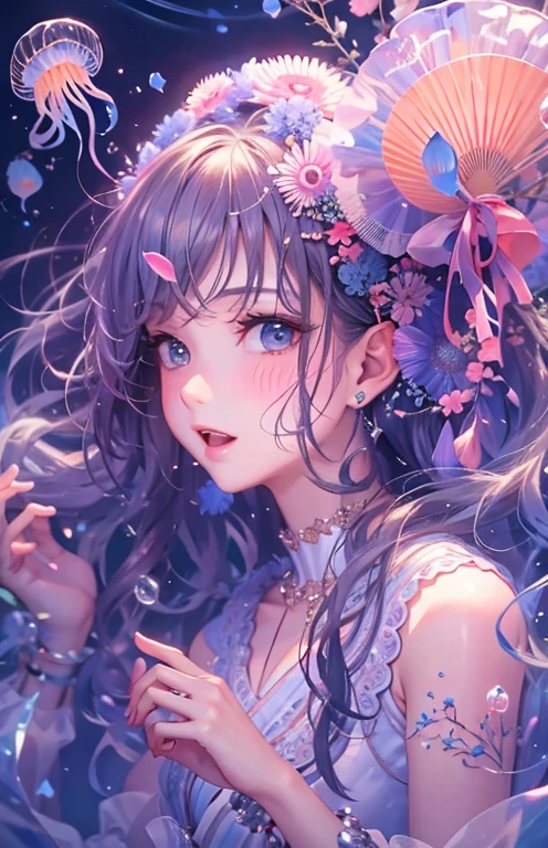 ((highest quality)), ((masterpiece)), (get used to it), perfect face , beautiful girl , jellyfish , in the beautiful sea , in the beautiful sea ,