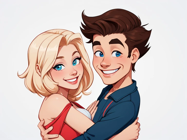 Happy man and woman couple with beautiful smile Cartoon style digital illustration white background 
