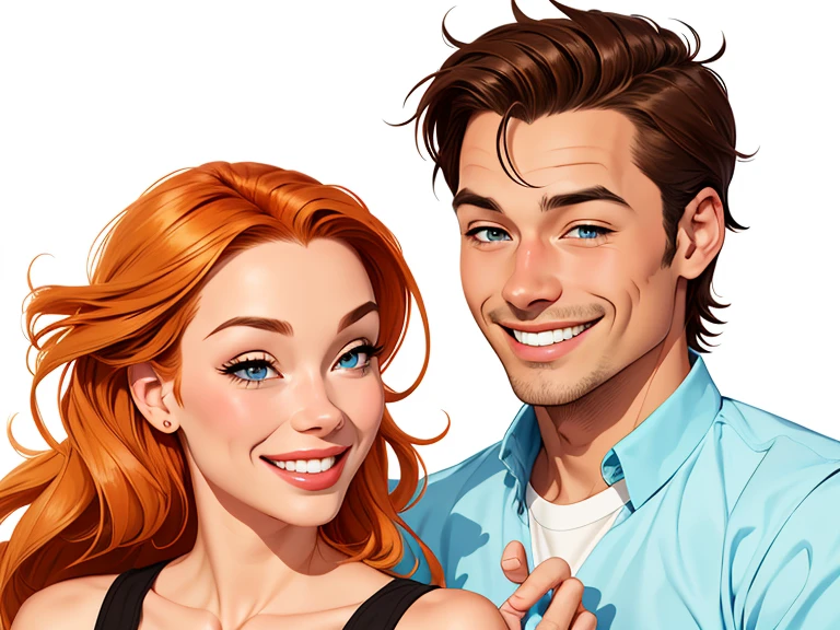 Happy man and woman couple with beautiful smile Cartoon style digital illustration white background