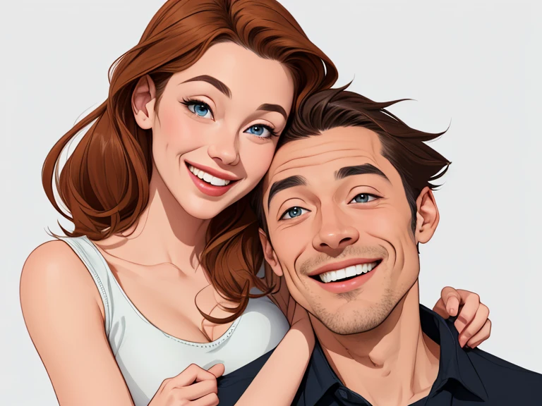 Happy man and woman couple with beautiful smile Cartoon style digital illustration white background 
