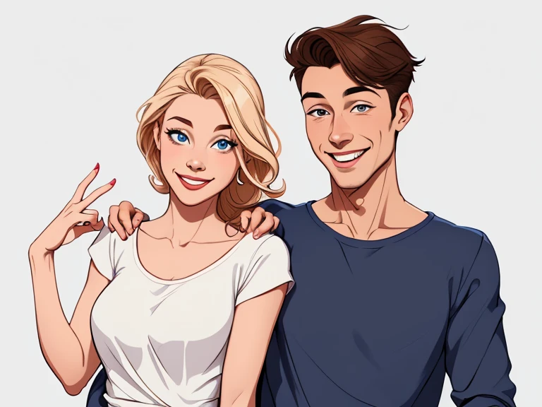 Happy man and woman couple with beautiful smile Cartoon style digital illustration white background