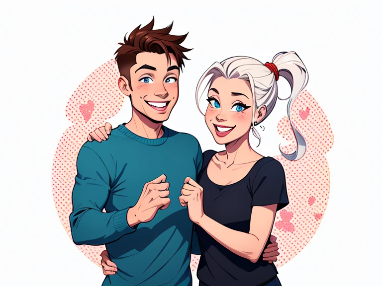 Happy man and woman couple with beautiful smile Cartoon style digital illustration white background