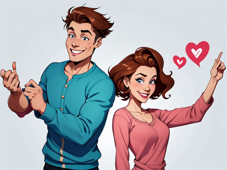 Valentine couple Cartoon style digital illustration with white background in lovers pose portrait mode only from the waist up varied art in couple pose for photo book in Cartoon style digital illustration