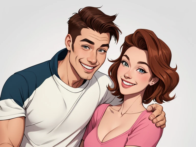 Happy man and woman couple with beautiful smile Cartoon style digital illustration white background