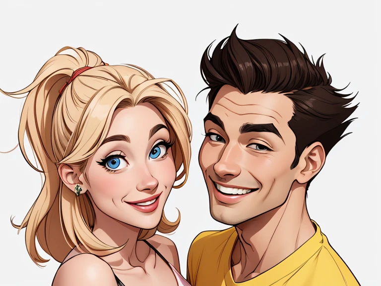 Happy man and woman couple with beautiful smile Cartoon style digital illustration white background