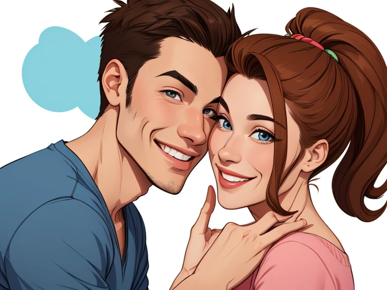 Happy man and woman couple with beautiful smile Cartoon style digital illustration white background