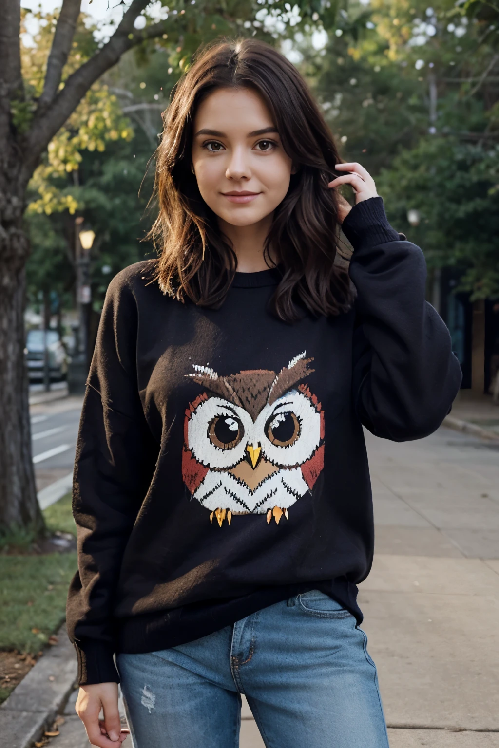 Generate a sweater with a cartoon owl