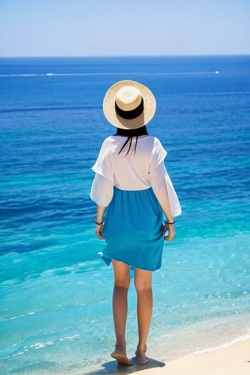 Southern Italian Sea、sunburn、A person seen from afar、sun、blue sea、beach、parasol