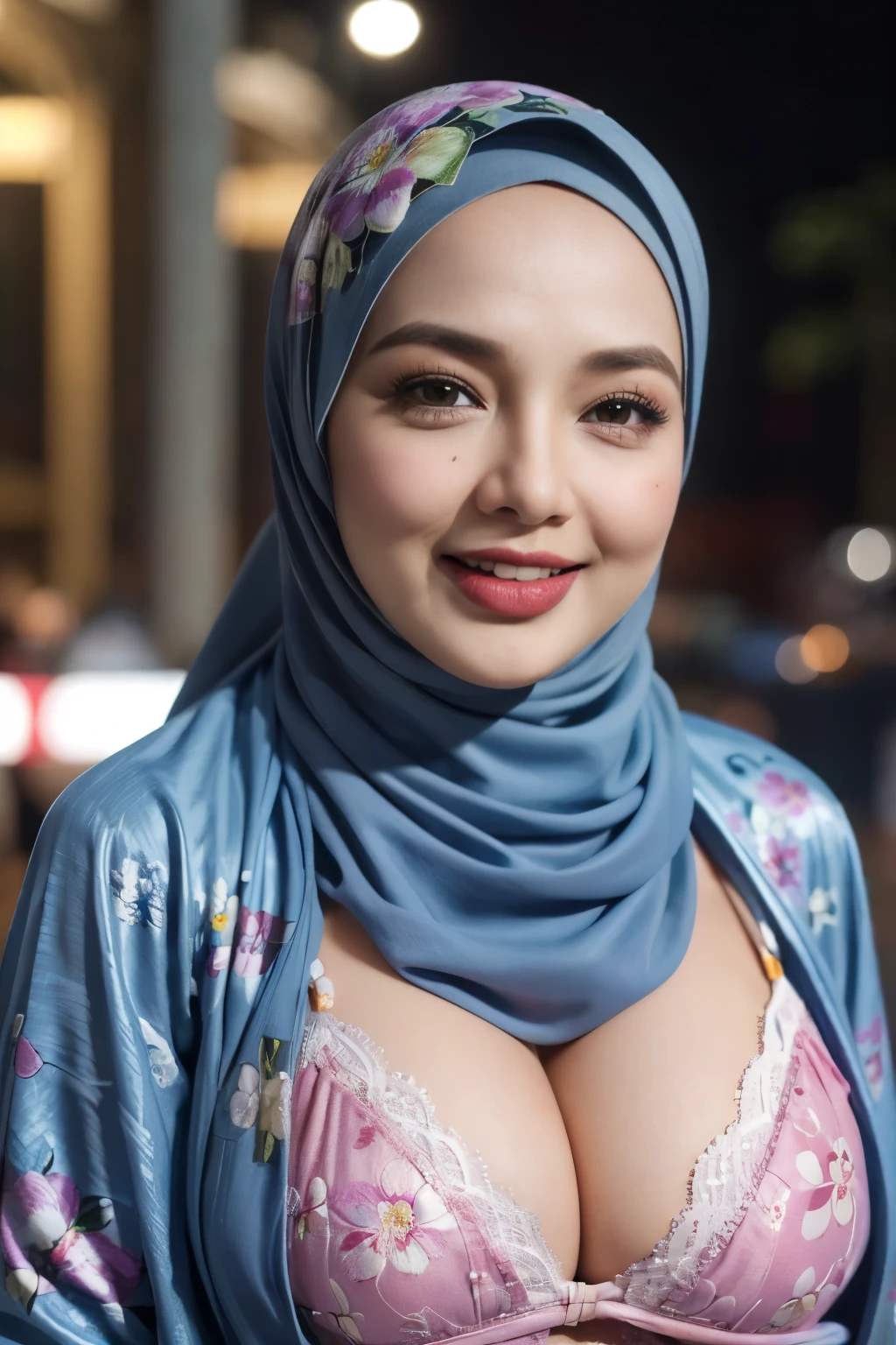 Coats, Shiny Breasts, ((Hijab)), ((62 years old)), "Plumpers", ("blue Hijab Floral pattern Naked"), "G-String & Thong", "Oki Setiana Dewi", ("Rainbow Hijab Floral pattern Naked"), Chubby Wearing Lace Bra & Short Hairy Pussy, "Facial expression in Happy Smile", "Rainbow", "Red Lips", "Bokeh", "Very Happy facial reaction", (Heavy Huge Breasts Tits), ((Outdoor' Background  Kuala Lumpur Convention Centre)), Background of KLCC, side