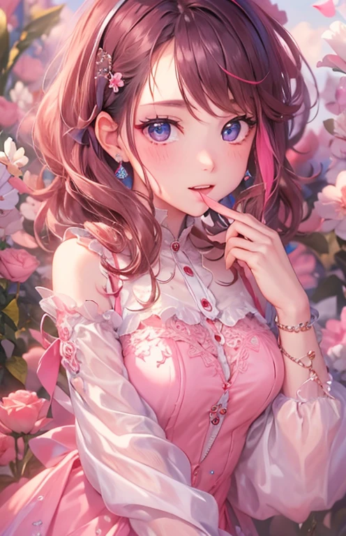 ((highest quality)), ((masterpiece)), (get used to it), perfect face , beautiful girl , Valentine , pink ,
