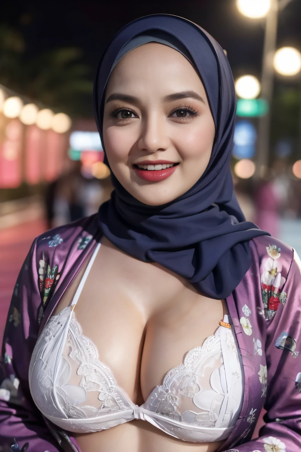 Coats, Shiny Breasts, ((Hijab)), ((62 years old)), "Plumpers", ("blue Hijab Floral pattern Naked"), "G-String & Thong", "Oki Setiana Dewi", ("Rainbow Hijab Floral pattern Naked"), Chubby Wearing Lace Bra & Short Hairy Pussy, "Facial expression in Happy Smile", "Rainbow", "Red Lips", "Bokeh", "Very Happy facial reaction", (Heavy Huge Breasts Tits), ((Outdoor' Background  Kuala Lumpur Convention Centre)), Background of KLCC, side