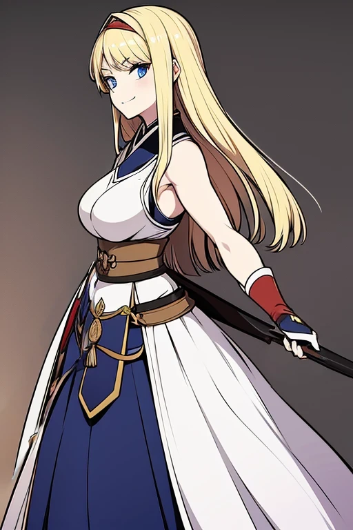 Idle right arm with nothing in its hands, left hand holding halberd vertically