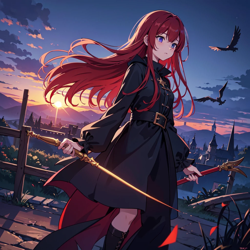 The prompt for Stable Diffusion generation is as follows:

"Witch,RPG,Sorceress,Magic,Red-haired Woman,reaching for a crow,night background,(best quality,4k,8k,highres,masterpiece:1.2),ultra-detailed,(realistic,photorealistic,photo-realistic:1.37),digital illustration,spooky atmosphere,dramatic lighting,vivid colors,moonlit scenery"