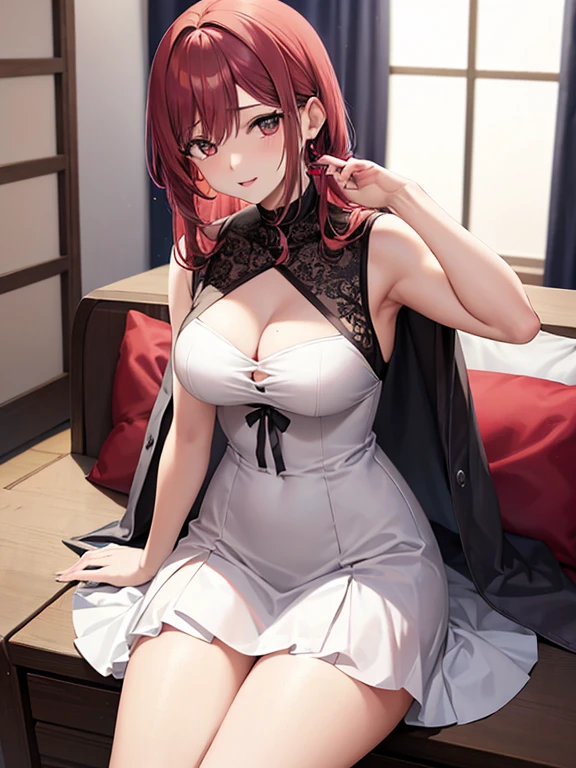 anime - imagen de estilo de una mujer con un vestido blanco y pelo rojo, chica anime seductora, hermosa y seductora mujer anime, arte cg anime suave, marin kitagawa fan art, render de abril, Hermosa mujer anime, lindo anime waifu con un bonito vestido, Detalles finos. chicas de primera linea, visual anime de una mujer joven, arte de anime digital detallado, hermosa seductora anime adolescente