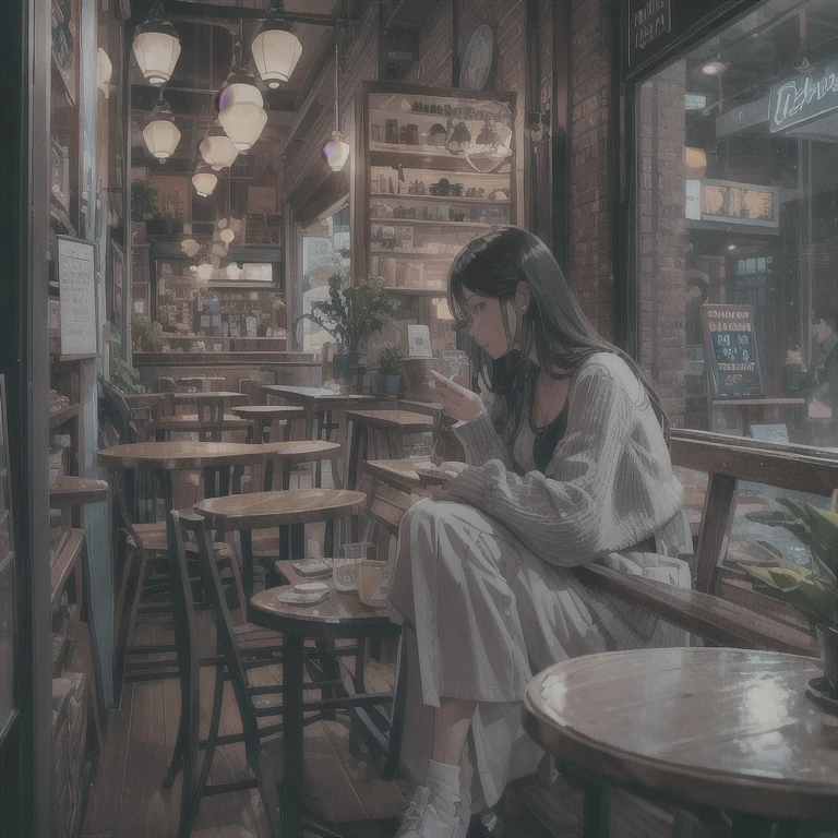 woman、Relax in a cafe、that&#39;It&#39;s raining outside the store