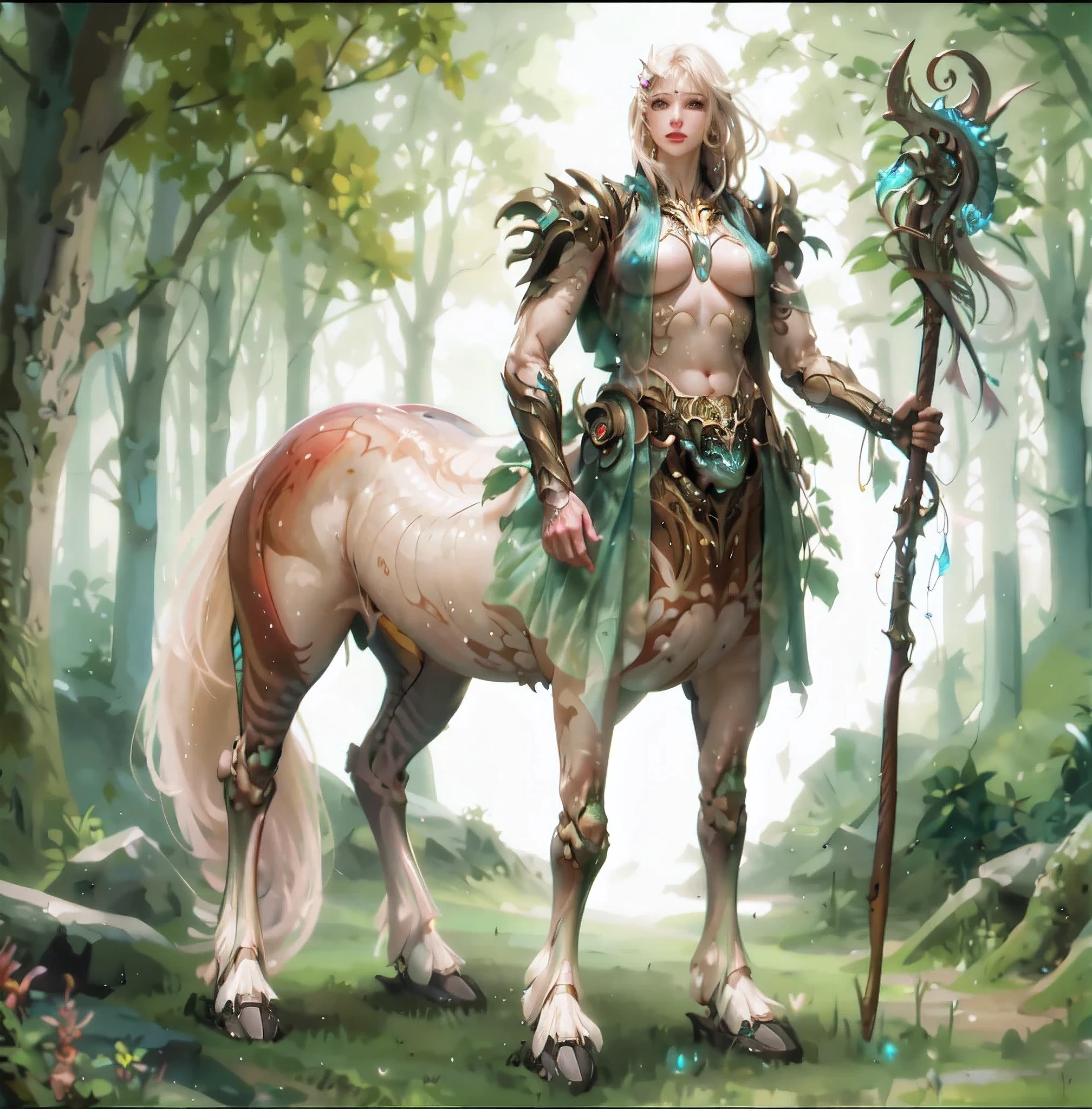 1Centaur Girl,Perfect breasts,big breasts,View, cyborg, , whole body, biology, glowing scales, ethereal background, mystical atmosphere, Colorful, complex patterns, atmosphere, ultra high resolution, (lifelike:1.4), original photo,16K,dramatic lighting,