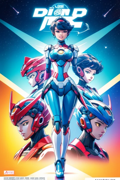 A robot mother and two teenage robot daughters on a magazine cover, A human-robot mother and her two teenage robot daughters, all of whom are beautiful and cute., Everyone has a pretty face and remains a cute human being., All 2WD girls, Bright colors, High resolution, realistic depiction, ビクトリア朝Mr.式, Looking forward, Bonds of love, Mr.々Frame with a simple shape, enchanting smile, beauty of nature, professional lighting, modern style, artistic composition, Victorian beauty, professional lighting, modern style, artistic composition, full body shot, Standing and posing