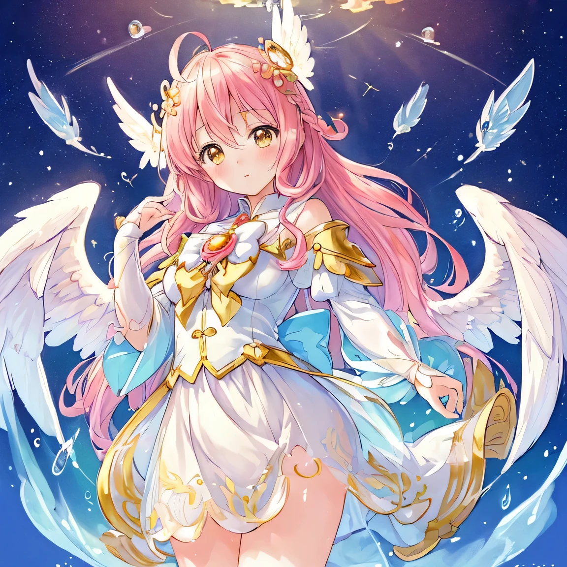 ((masterpiece))), ((best quality)), (ultra-detailed), ((kawaii)), cute, (lovely), eggshell, breaking, hatching, angel, birth, moment, mysterious, anime style, illustration, ethereal, magical, divine, celestial beings, wings, glowing, fantasy, light, wonder, enchanting, ethereal, anime girl, celestial, heavenly, awe-inspiring, divine intervention.