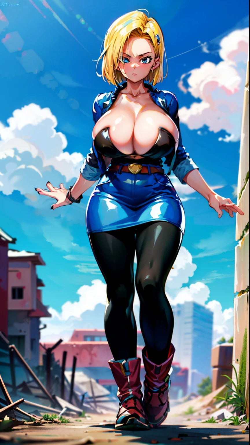 supergirl, pureerosface_v1, sticker of a girl from dc comic, full body, Kim Jung gi, , (gigantic breasts breasts 1.6),soul, digital illustration, comic style, cyberpunk, perfect anatomy, centered, approaching perfection, dynamic, highly detailed, watercolor painting, artstation, concept art, smooth, sharp focus, illustration, art by Carne Griffiths and Wadim Kashin ,, (masterpiece, best quality, ultra-detailed, best shadow),, In the style of Neon Genesis Evangelion, you find yourself standing on a desolate, post - apocalyptic wasteland, as the distant ruins of a massive city loom on the horizon. The sky is filled with ominous clouds, as a massive creature towers in the distance, huge breast, gigantic , titsnipples, curvy, thicc