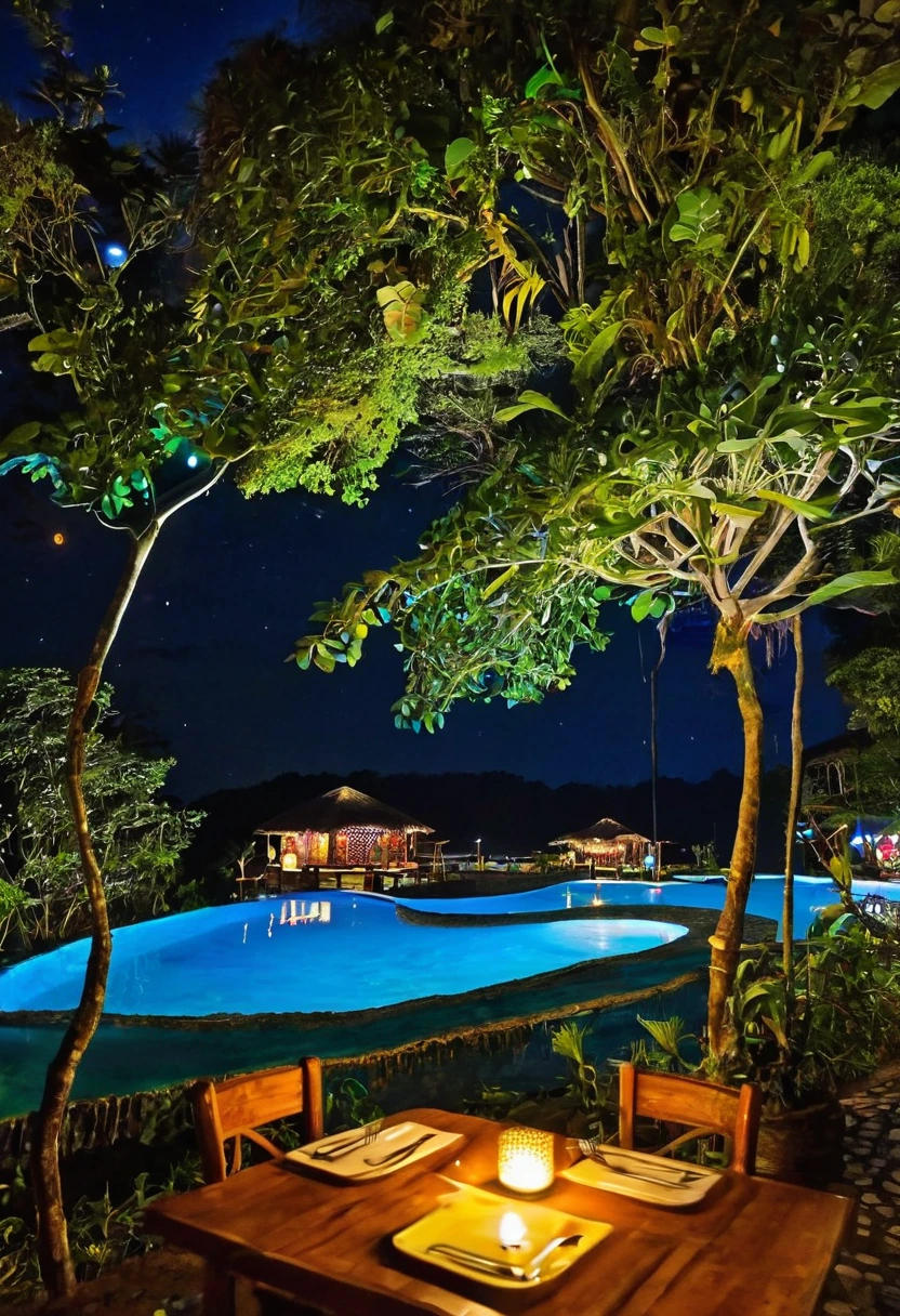 Una foto de un restaurante un poco lujoso en guatemala de noches