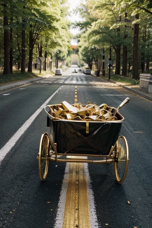 Create for me a cart full of gold in the middle of a road