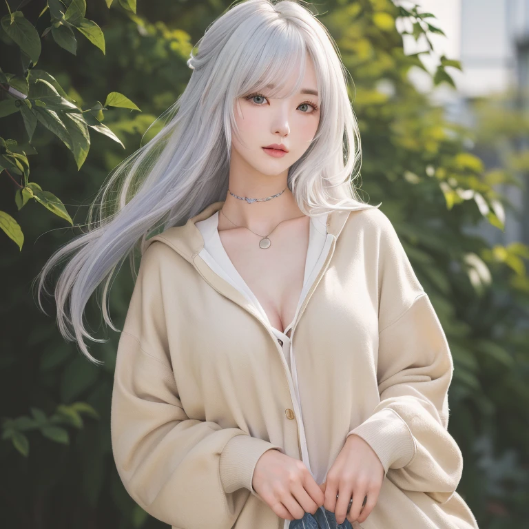 anime style、white skin、white hair、upward glance、Large and noticeable、Colorful gas expression、seductive big breasts、feminine、High-frequency detail (((sharpness))))、((sharp focus: 1.2) )、puerosface_ V1 : 0.7)、(8K、highest quality)、Very large chest light)))、beautiful lighting、非常にdetailedな顔、well drawn hands、Well drawn legs、Exposed chest、(作品 - 作品 -masterpiece:1、2) , Best High Quality Wallpaper、masterpiece、High resolution、Original high definition wallpaper。 detailed: casual、feminine、neck tattoo、feminineなブラックとブラウンのカット、Sesenec
、Continuous clothing、Layering、Beige sweatshirt、Sailor collar loose coat、Loose clothes taken off