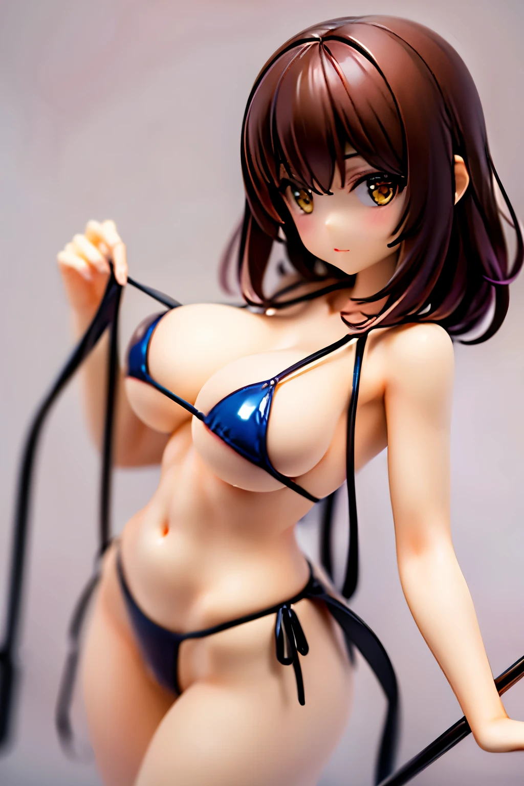 shiina kokomi,brown hair,yellow eyes,medium hair,big breasts,Bust 85 cm,Wedgie in the crotch,micro string bikini,big ass