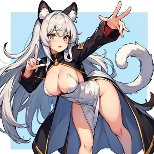 Only master piece,full 4k Hd defiition,only anime girl,panther girl,animal ears,panther ears,gray-white ears,white hair,long hair, hunter white dress,leather dress,sexy dress,large dress,large breast,beatiful breast,,sexy,panther tail,fluffy tail,long tail,white tail ,thigs,brown legs,full body,sexy hunting pose