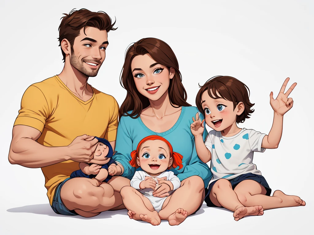 Happy man and woman couple with their baby son with beautiful smile Cartoon style digital illustration white background 