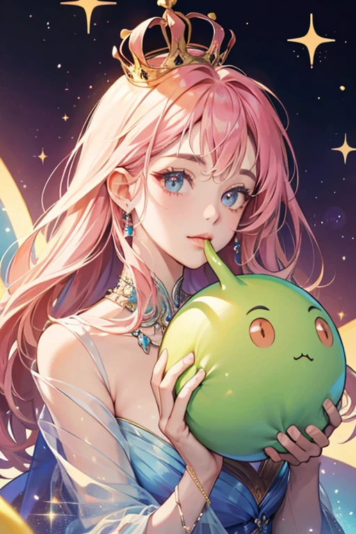 She is a large alien with a worm-like body and pincers for mouth, along with a crown on her head. SPARKLE; GLITTER