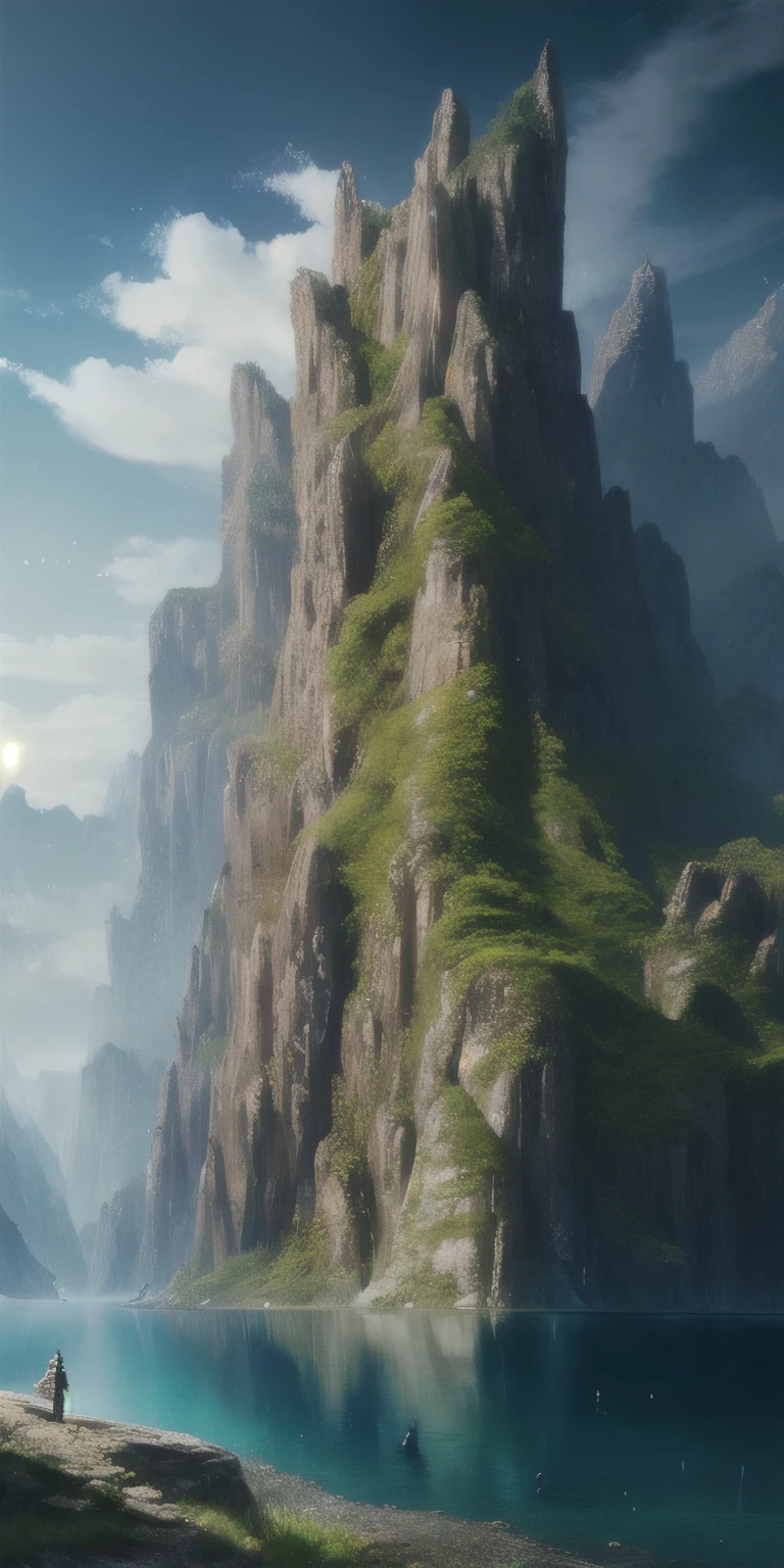 masterpiece, best quality, high quality, extremely detailed CG unity 8k wallpaper, scenery, outdoors, sky, cloud, day, no humans, mountain, landscape, water, tree, blue sky, waterfall, cliff, nature, lake, river, cloudy sky,award winning photography, Bokeh, Depth of Field, HDR, bloom, Chromatic Aberration ,Photorealistic,extremely detailed, trending on artstation, trending on CGsociety, Intricate, High Detail, dramatic, art by midjourney