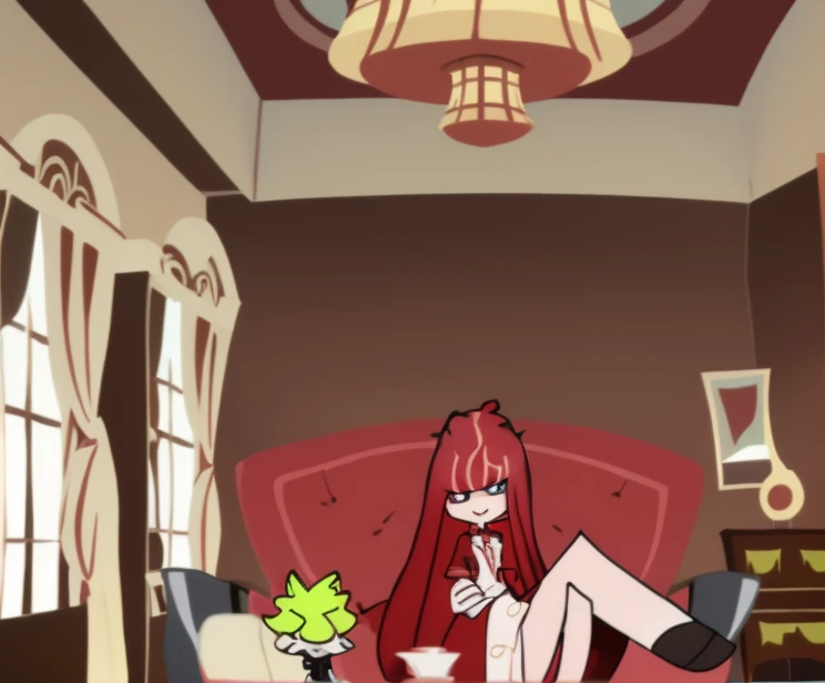 A  red coat sitting on a chair with a dragon, popular on ArtStation Pixiv, detailed anime artwork, detailed digital anime art, complex gorgeous anime CGI style, guvez on pixiv art station, guvez on pixiv, anime fantasy illustration, detailed anime art, clean detailed anime art, detailed key anime art, red lip micro-open, nude