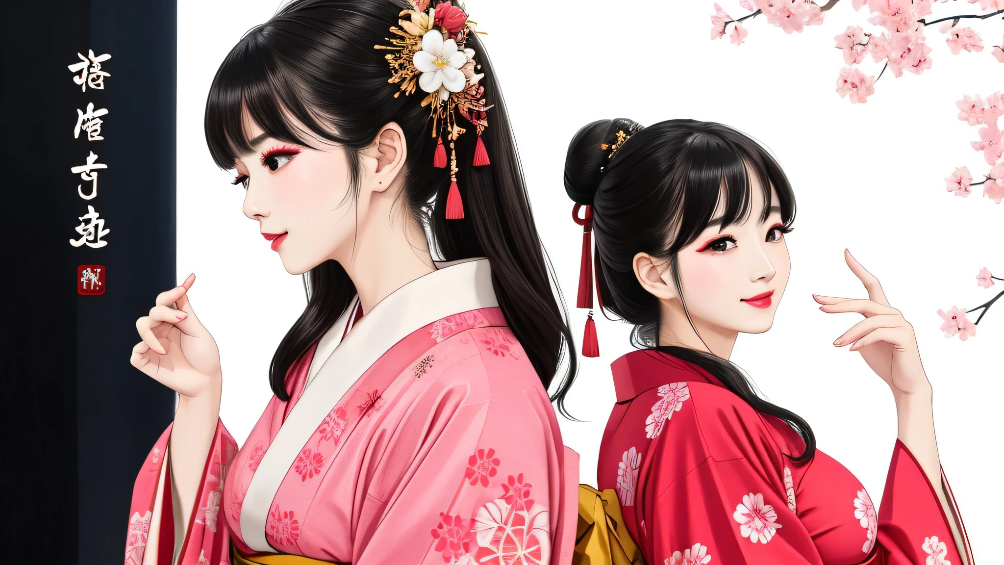 Each has a different expression2People and sisters、(2 girls)、⦅Dancing traditional performing arts gracefully)、((big breasts、small face、not exposed))、highest quality、masterpiece、(black hair、Bun Hair)、brown eyes、⦅wide angle、Angle from above, from the waist up、Pause on the magazine cover、Each person has a different perspective when looking into the distance⦆、(8K high quality、masterpiece、High resolution、Realistic and beautiful light and shadow、(highest quality)、(high resolution)、(very delicate and beautiful)、(beautiful 8k face)、(Close your eyes while smiling、Beautiful eyes)、(Transparent skin)、(soft hair)、(8head and body)、(Japanese-style yukata kimono with red, pink, and orange floral patterns on a white background, mixed with gold powder、Five beautiful Japanese girls wearing yukata)、((tanabata decoration background))、((small face))、(arms up)、thin and small nose、(red lipstick)、(make cheeks red)、(Glossy skin)、((Ink painting style))、extremely thin eyebrows、Overall super high quality、(She wears maiko-style makeup)、Whitening、long and beautiful eyelashes、Glossy skin、(red cheeks),straight nose、masterpiece、highest quality、whole body、 eyebrows visible through hair、Bun Hair、grin、gal、Kogal、Viewer's perspective、Plaid、Fashionable、woman、fine、Pause、
Waiting to start