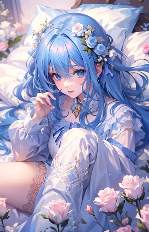 anime girl with blue hair and white dress sitting on a blue floor, in dress, guweiz on pixiv artstation, mikudayo, guweiz on artstation pixiv, guweiz, anime art wallpaper 8 k, anime art wallpaper 4 k, anime art wallpaper 4k, anime style 4 k, 4k anime wallpaper