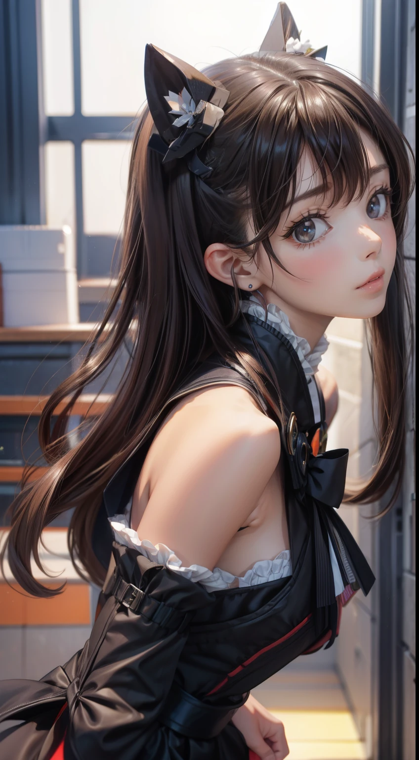 blackいドレスとストッキングを着た女性が窓の前でポーズをとる, seductive anime girl, Cute anime waifu in a nice dress,  in a dress, beautiful attractive anime woman, small details. Girls&#39; Frontline, blackいドレスを着た二次元美少女、black, marin kitagawa fanart, [ 4K digital art ]!!