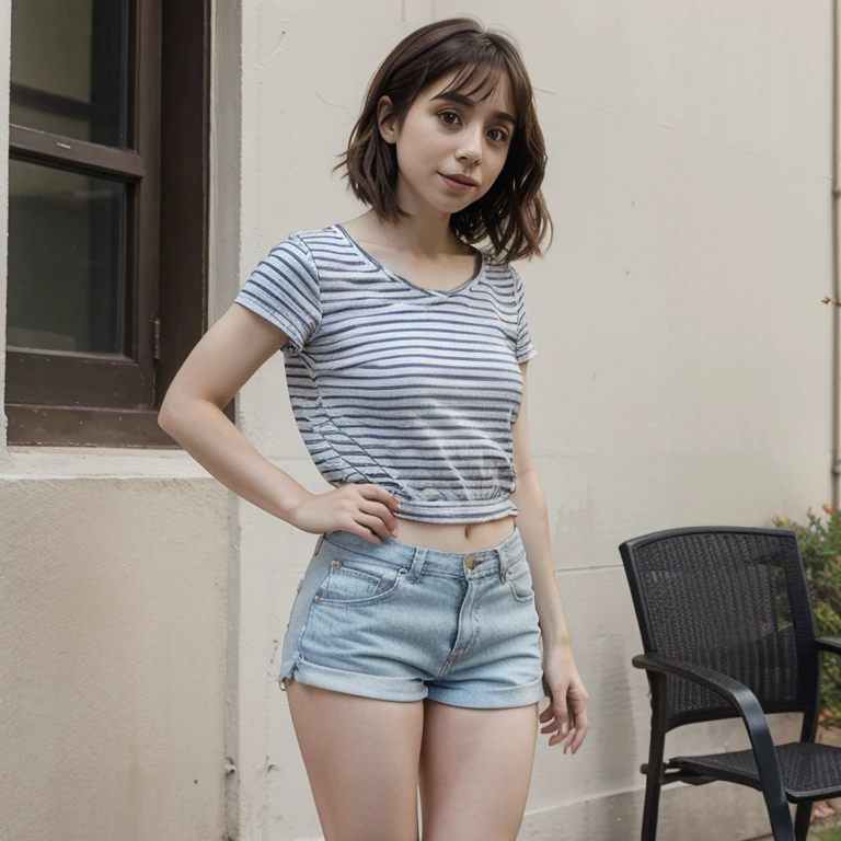 Cristin Milioti dressed in a striped shirt with shorts