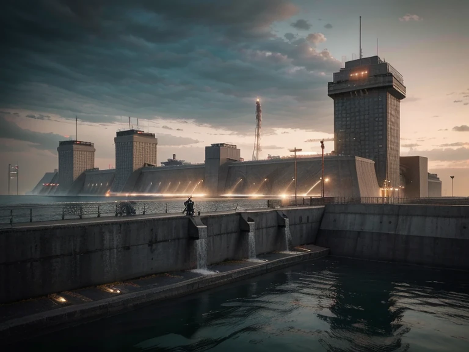 titanic concrete walls modern towers with anti-aircraft tower, Tesla coils, Soviet soldiers, trenches, gray winter skies, 4k, Ultra detailed image, realistic, Highly detailed, perfect composition, splendid, Intricately detailed, Incredibly detailed, 8 k artistic photography, hyper detailed, Masterpiece, Ultra detailed, Hyperrealistic, 4k, Ultra detailed image, realistic, Highly detailed, perfect composition, splendid, Intricately detailed, Incredibly detailed, 8K fine art photography, hyper detailed, Masterpiece