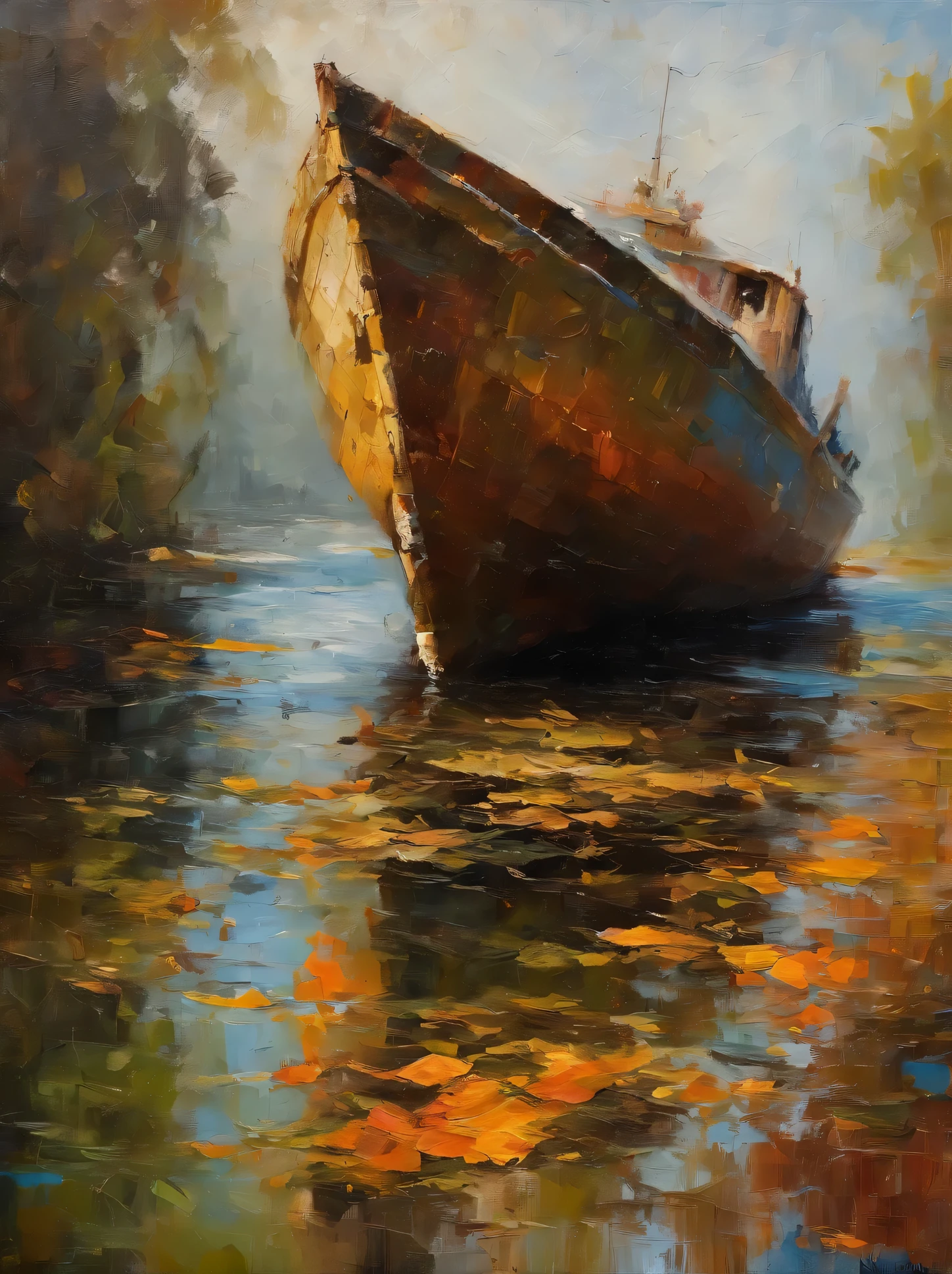there is a large boat that is floating in the water, a hyperrealistic painting by Robert Jacobsen, shutterstock contest winner, photorealism, water surrounds the ship, andreas franke, portrait of a sunken ship, sunken ship, shipwrecks, amazing depth, stefan koidl inspired, sinking underwater, incredible depth, stefan koidl, true realistic image