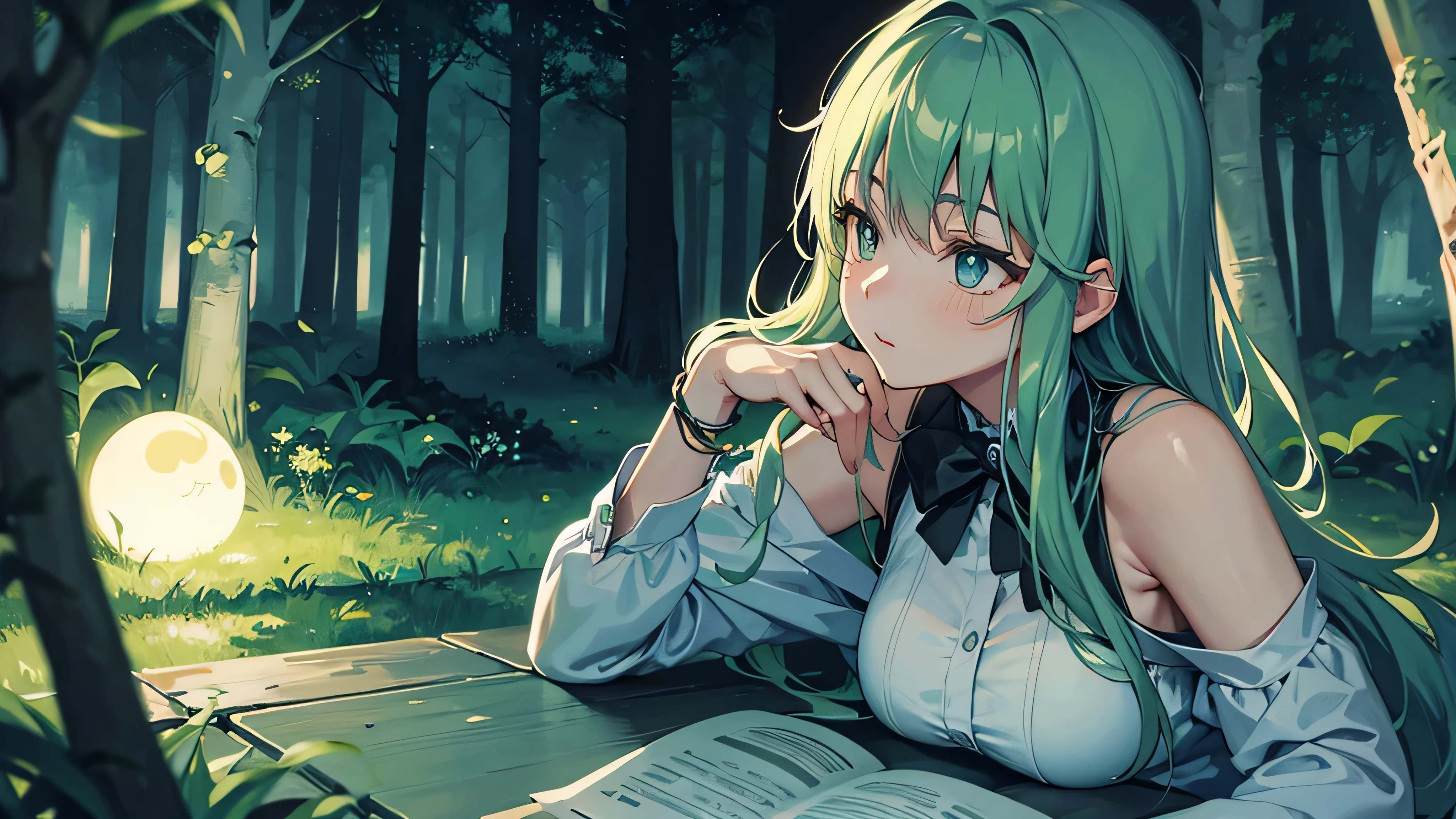 Quiet night forest, gentle moonlight