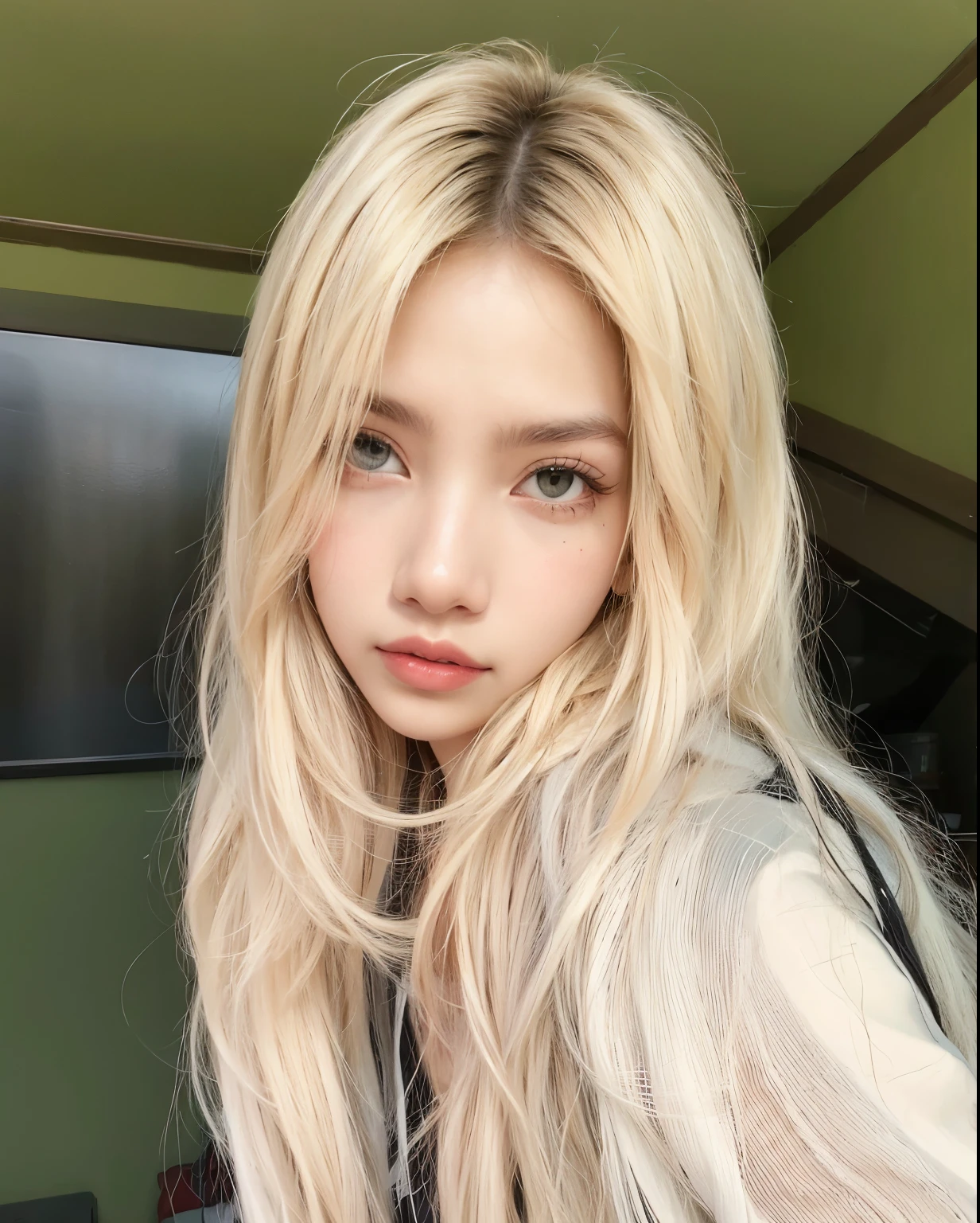 mulher arrasada com longos cabelos loiros e blusa preta, regata preta apertada, she is wearing a black blouse, linda jovem coreana, linda mulher sul-coreana,  coreana, parque roseanne de blackpink, vestindo uma regata decotada, Heonhwa Choe, linda jovem coreana, Retrato de Jossi do Blackpink, seu rosto corado e suado lisa la lisa lisa 