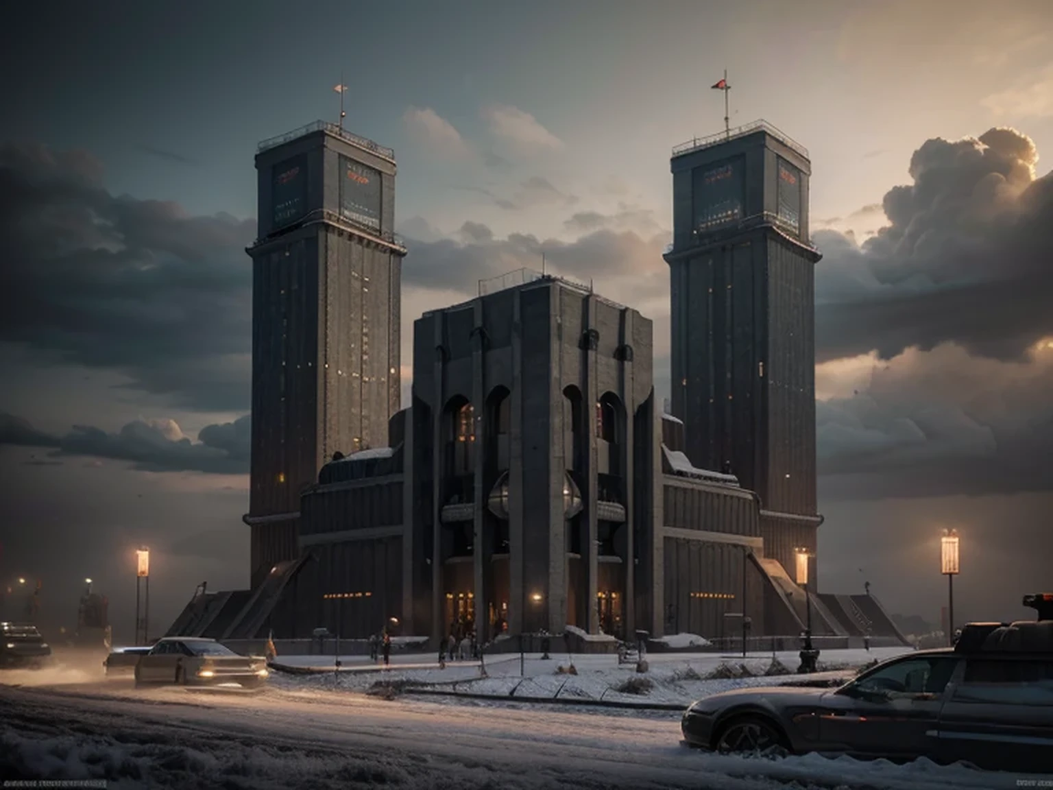 gigantic and kilometric concrete walls modern towers with anti-aircraft tower, Tesla coils, Soviet soldiers, trenches, gray winter skies, 4k, Ultra detailed image, realistic, Highly detailed, perfect composition, splendid, Intricately detailed, Incredibly detailed, 8 k artistic photography , hyper detailed, Masterpiece, Ultra detailed, Hyperrealistic, 4k, Ultra detailed image, realistic, Highly detailed, perfect composition, splendid, Intricately detailed, Incredibly detailed, 8K fine art photography, hyper detailed, Masterpiece