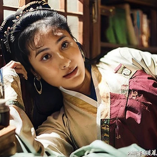 NSFW,perfect face,Suikoden,Lady Lin,Beautiful costumes with traditional designs,Dirty with dust and mud,She is naked and undressed.,She is expressionless, Shocked by the rape.,After being raped,Large areola、full nude、dark pubic hair_body,Cloudy semen overflows from the female genitals、View of Madame Misty lying on her back from the cabin ceiling、full body、Pubic hair of the same color as the hair、messy hair、Traditional Chinese House